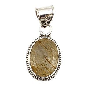 Golden Rutilated Quartz Sterling Silver 925 Pendant 1 1/4"